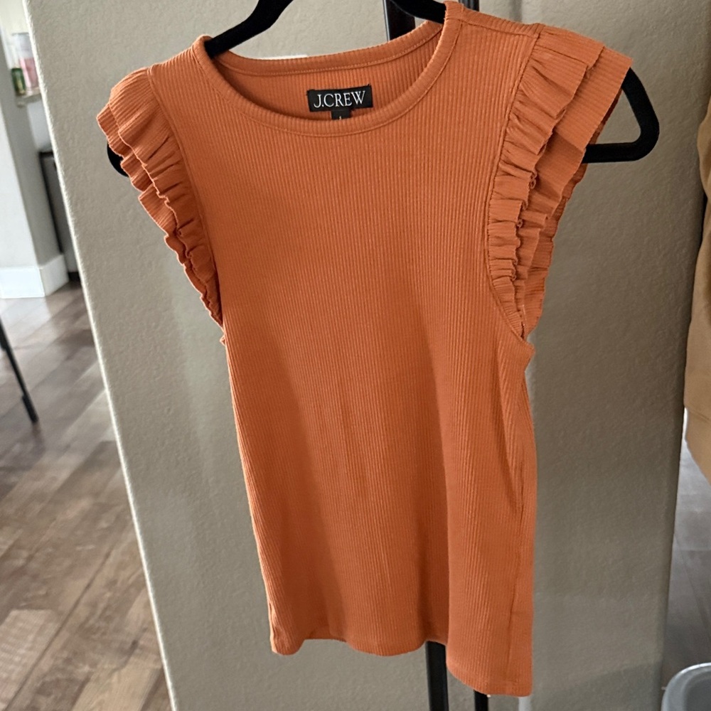 J. Crew Women's Ribbed Ruffle Sleeve Top